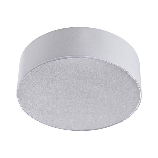 Runde Deckenaufbauleuchte aus Metall in Silber.