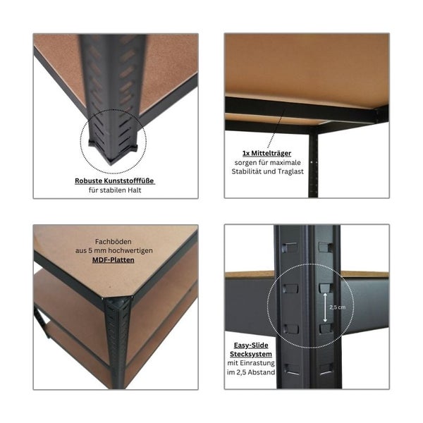 PROREGAL Mega Deal 5x Profi Werkbank GIANT BEAST HxBxT 180x100x60cm Fachlast 175kg Schwarz, Werkbankregal, SArbeitstisch