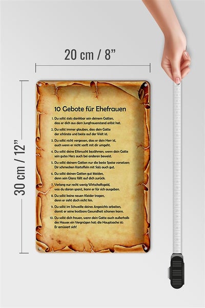 Blechschild Spruch 20x30cm 10 Gebote für Ehefrauen