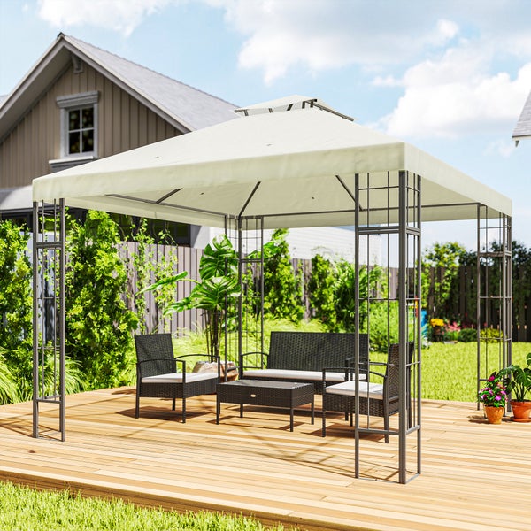 Outsunny Pavillon mit Doppeldach, ca. 3x3 m Wasserabweisend Stabil Winterfest Gartenpavillon mit UV-Schutz Partyzelt aus Metall, für Garten, Terrasse, Cremeweiß