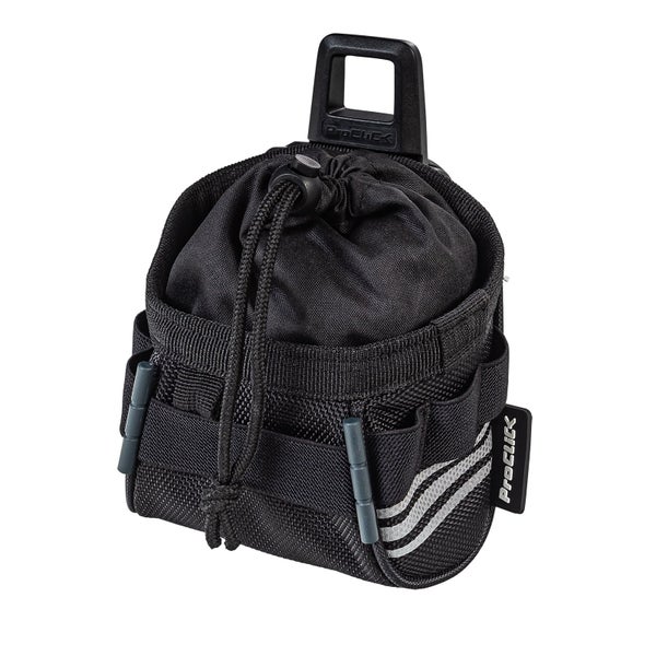 ProClick Werkzeugtasche aus schwarzem Gewebe mit Kordelzugverschluss und Gürtelclip.