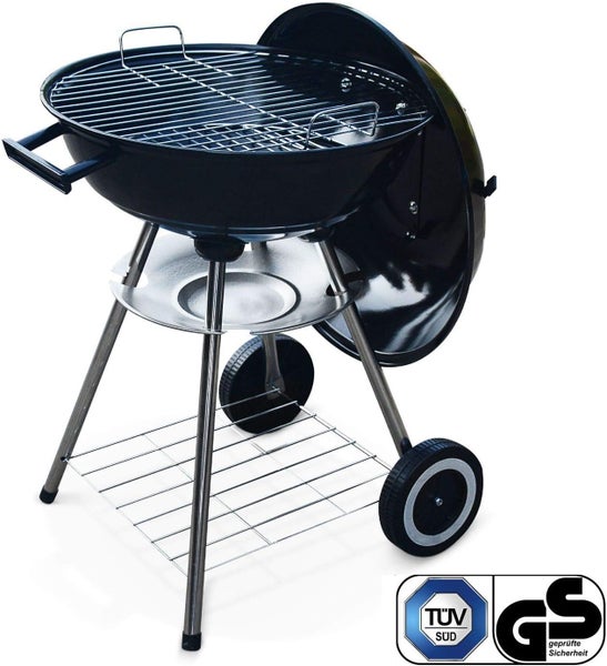 RESCH MAXX Holzkohlegrill Ø 44cm – 4 Personen Kugelgrill mit Deckel, fahrbarer Grill für Garten, Balkon & Unterwegs