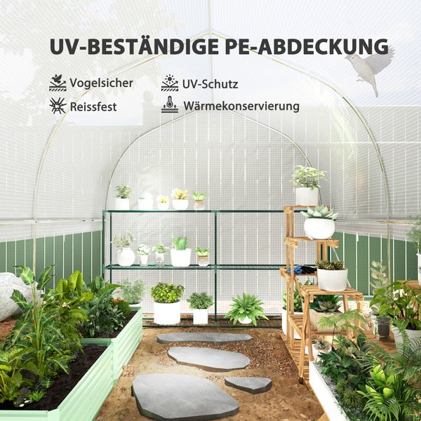 Outsunny Gewächshaus 3 x 2 x 2 m Foliengewächshaus mit 4 Fenster & Tür, Aufrollbar Seitenwänden, UV-beständiger Folientunnel Tomatenhaus mit verzinkten Stahlrahmen, Weiß