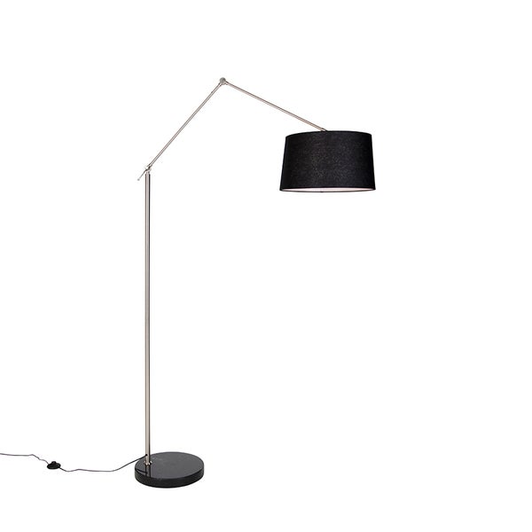 QAZQA - Moderne Stehleuchte I Stehlampe I Standleuchte I Lampe I Leuchte Stahl I Silber I nickel matt Leinenschirm schwarz 45 cm - Editor I Wohnzimmer I Schlafzimmer - Textil Länglich - LED geeignet E