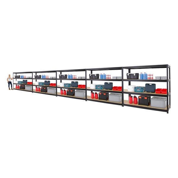 PROREGAL Mega Deal 5x Schwerlastregal Dino HxBxT 180 x 200 x 60 cm Fachlast 500 kg Schwarz