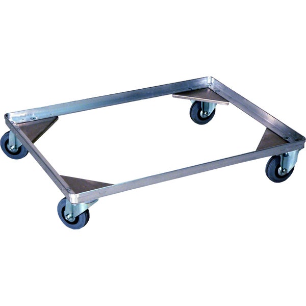 Transportroller aus Metall mit vier Lenkrollen für Eurobehälter.