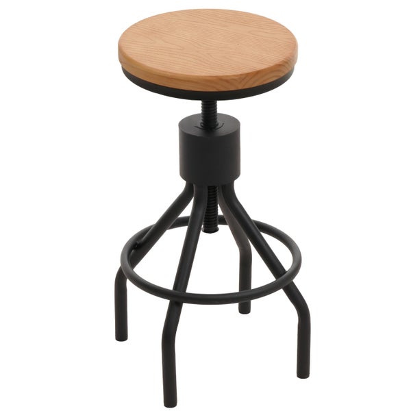 Höhenverstellbarer Barhocker mit Holzplatte und Metallgestell