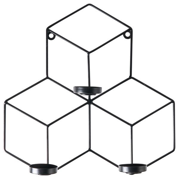 Kerzenhalter aus schwarzem Metalldraht in geometrischem Design mit drei Kerzenhaltern
