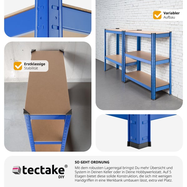 Schwerlastregal tectake  75,5 x 30,5 x 172 cm mit 5 Böden blau