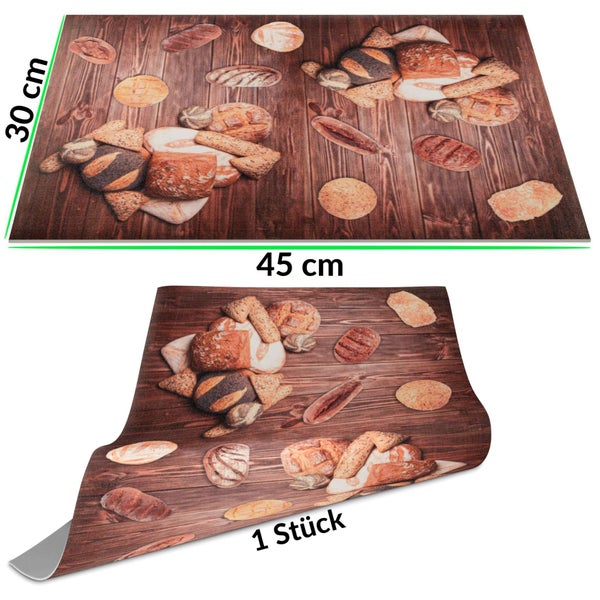 Selbstklebende Dekorfolie mit Brot- und Holzmotiv, 30 mal 45 Zentimeter, ein Stück.