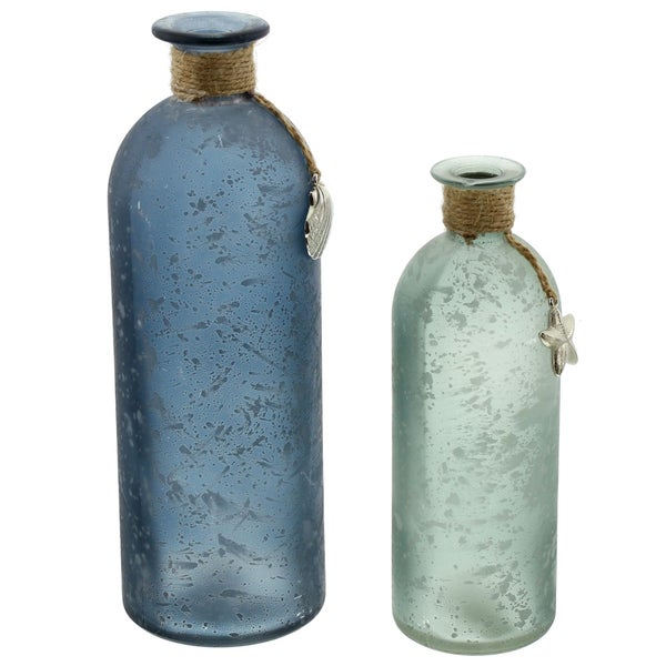 FRANK FLECHTWAREN | Dekovase Maritim, 2er Set, GLAS, Ø 7 x 20 cm, Ø 8 x 26 cm, nicht spülmaschinenfest
