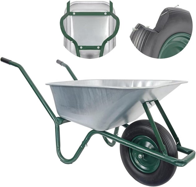 Schubkarre mit Stahlwanne und Luftreifen für Gartenarbeiten und Baustellen