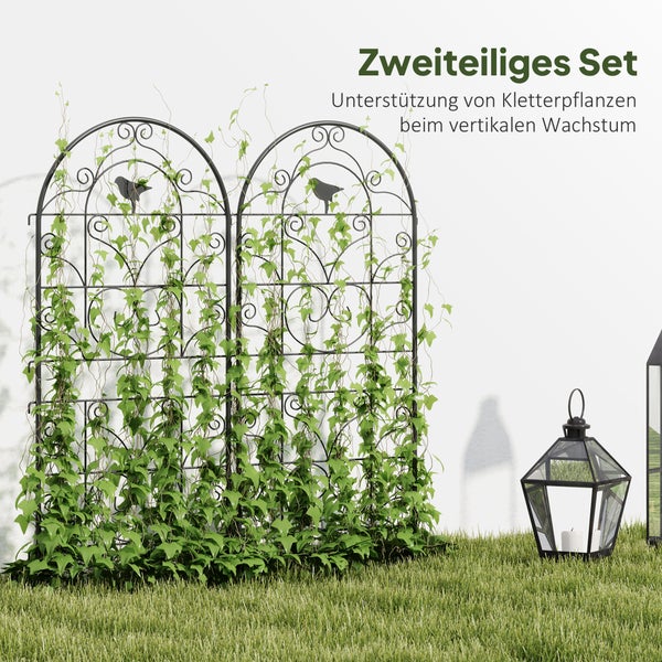 Outsunny Rankgitter Metall 2er Set zum Stecken rostfrei Rankhilfe mit Vogeldesign für Kletterpflanzen 50x120 cm Spalier für Zimmerpflanzen Pflanzenspalier für Tomaten Blumen Kletterpflanzen Schwarz