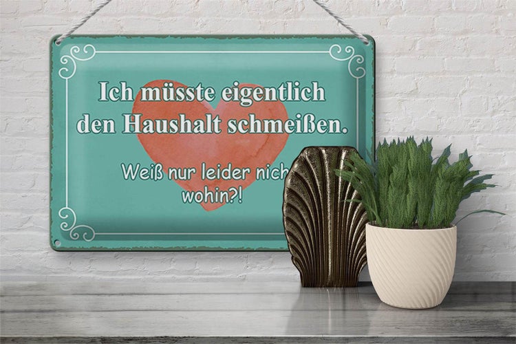 Blechschild Spruch 30x20cm müsste Haushalt schmeißen wohin