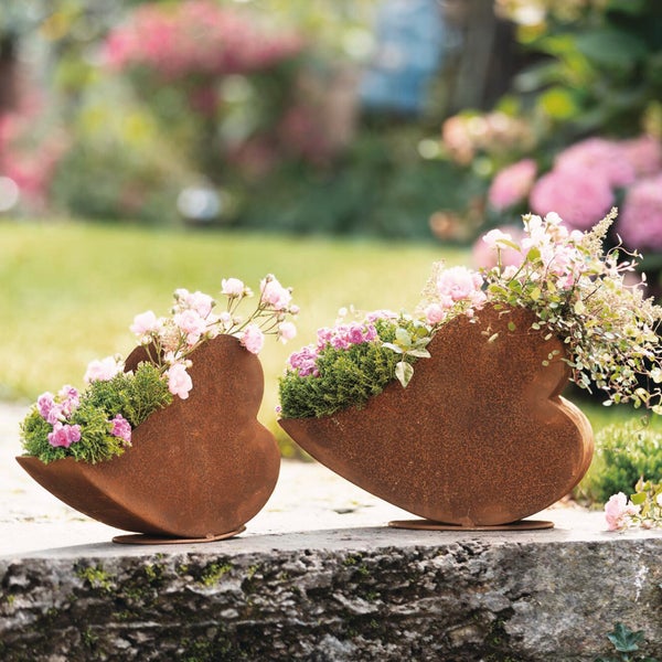 FRANK FLECHTWAREN|Pflanzer Herzen, 2er Set, 26 x 8 x 19 cm, 29 x 11 x 22 cm, METALL