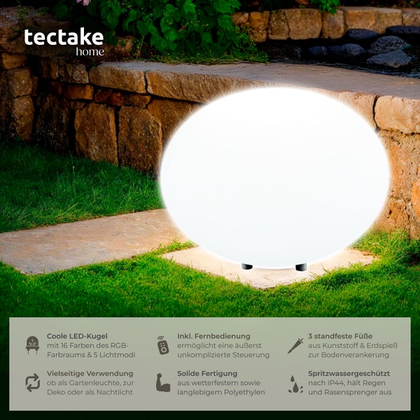 tectake Luminous Eye Kugelleuchte Luminous Eye, LED, mit Fernbedienung inklusive Erdspieß weiß