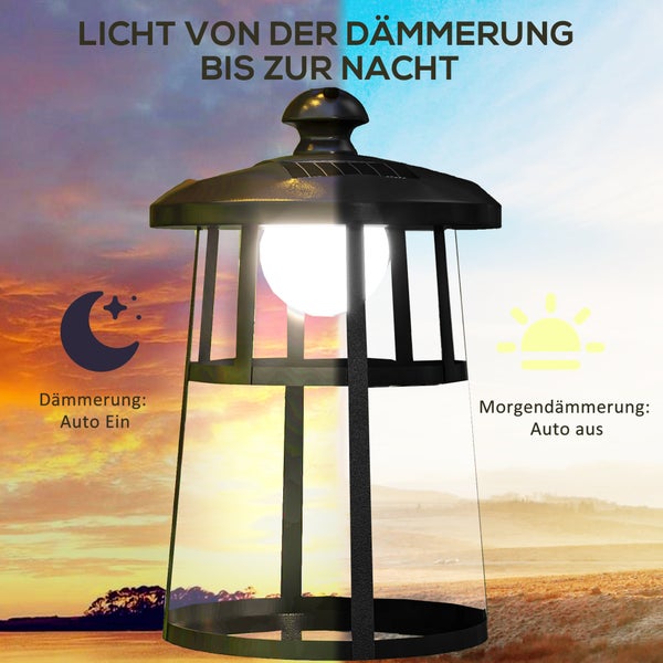 Outsunny Solar Gartenlaterne, 122 cm LED Gartenlampe mit Kaltweiß Lichtfarbe, Abnehmbarem Leuchtkörper, für Außen, Ø16 x 30H cm, Metall, PE, Schwarz