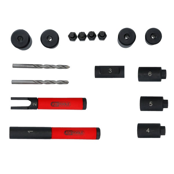 Felgenschloss Ausbohr Satz im schwarzen Werkzeugkoffer