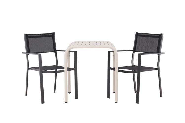 Borneo Gartenset Tisch, 2 Stühle  beige,schwarz.