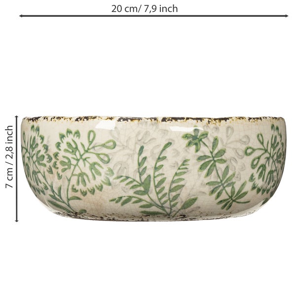 Keramikschale mit Blattmuster, Durchmesser 20 Zentimeter, Höhe 7 Zentimeter.