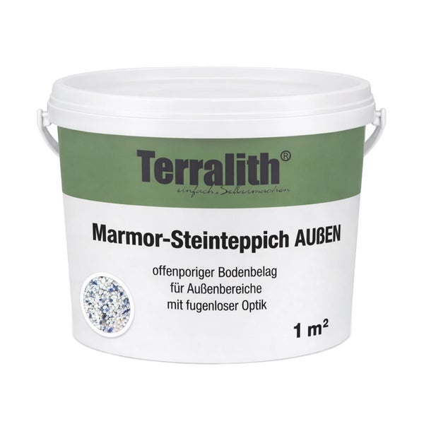Terralith Marmor-Steinteppich für außen, offenporiger Bodenbelag für ein Quadratmeter Fläche.