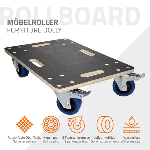 ECD Germany 2er Set Transportroller mit 2x Feststellbremse, 40x60 cm bis 800kg Siebdruckplatte, PP-Räder, Transporthilfe für Umzug Rollbrett Möbelroller Möbel-Transport Möbelhund Rollwagen Transporter