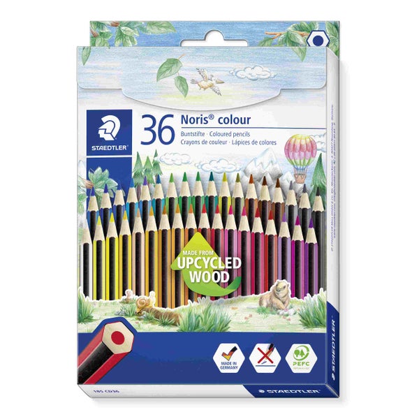 Staedtler Noris colour Buntstifte, 36er-Pack, hergestellt aus upgecyceltem Holz.