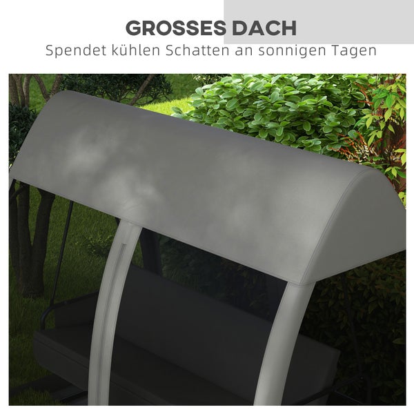 Outsunny 2 in 1 Hollywoodschaukel mit Liegefunktion 3-Sitzer Gartenschaukel mit Baldachin, Mückennetz, Schaukelbank belast bis 300kg, Gartenliege für Garten, Terrasse, 240 x 140 x 197 cm, Grau
