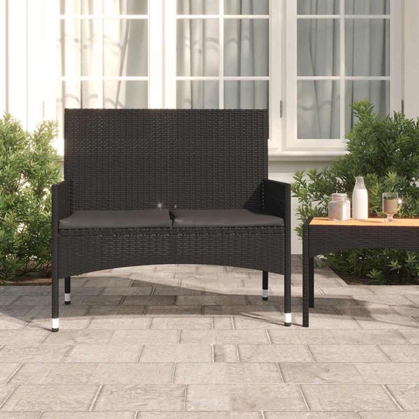 Gartenbank aus Rattan mit Rückenlehne und Armlehnen