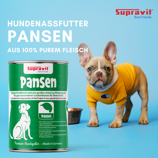 Supravit Pansen Hundenassfutter Dose mit Hund