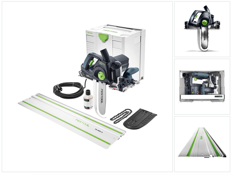 Festool Schwertsäge Set inklusive Führungsschiene FS 800/2, Systainer, Ersatzkette, Kettenöl und Zubehör.