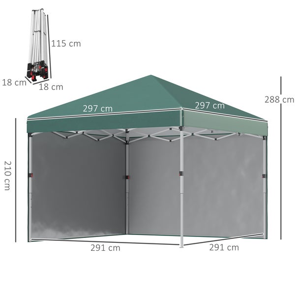 Outsunny Pavillon ca.3x3m, wasserabweisend Stabil Winterfest Pop-up Faltpavillon mit 2 Seitenwänden, UV Schutz 30+, Faltbar Partyzelt Gartenzelt mit Tasche, Gartenpavillon für Camping, Grün