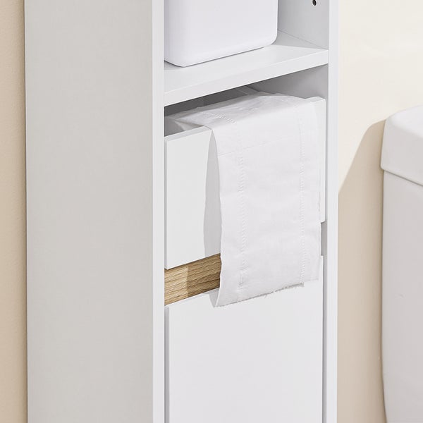 Badezimmer Szene mit weißem Badezimmerschrank und Toilettenpapierhalter