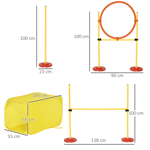 PawHut Agility-Ausrüstung, L128 x B23 x H9–100cm, ABS,PE,Polyester, Gelb