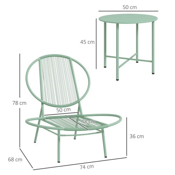 Outsunny Bistro-Set 3-teilig aus Stahl Wetterfest Gartenmöbel Set mit Bistrotisch Ergonomische Muschelförmige Gartenstühlen Outdoor Balkonmöbel Set Sitzgruppe Balkonset Gartengarnitur Grün