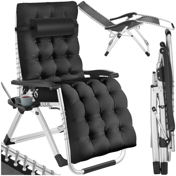 Sonnenliege tectake Cloud 84 x 168 x 82,5 cm, mit Ablagetisch klappbar schwarz