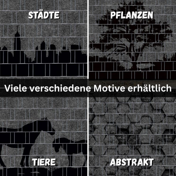 Gabionen mit verschiedenen Motiven: Städte, Pflanzen, Tiere und Abstrakt