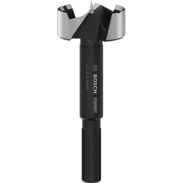 Bohren eines Lochs mit einer Bosch Akku-Bohrmaschine in eine Holzplatte auf einer Werkbank