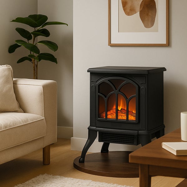 Dekorativer elektrischer Kaminofen im Wohnzimmer