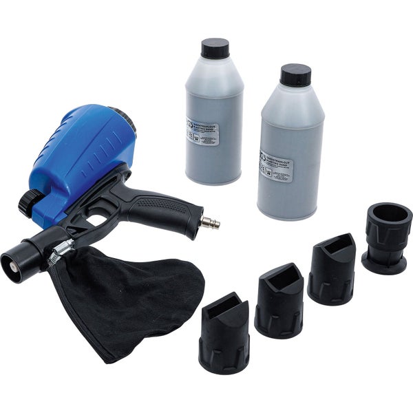Sandstrahlpistole mit Zubehör und Strahlmittel