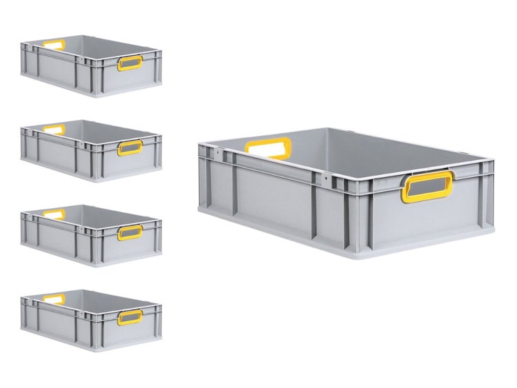 PROREGAL Spar Set 5x Eurobox Nextgen Color HxBxT 17 x 40 x 60 cm 34 Liter Griffe Gelb Offen Glatter Boden Eurobehälter Transportbox