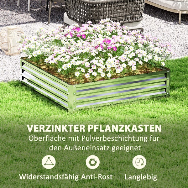 Outsunny Hochbeet, Blumenkasten, Gemüsebeet, Pflanzkasten, Kräuterbeet für Garten, Terrasse, Balkon, Stahl, Silber, 120 x 120 x 30 cm