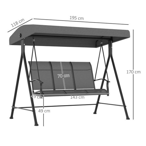 Outsunny Hollywoodschaukel, 195 x 118 x 170 cm, Metall, Texteline, Dunkelgrau
