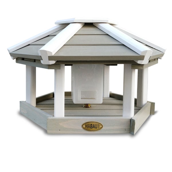 Vogelhaus aus Holz mit Futtersilo