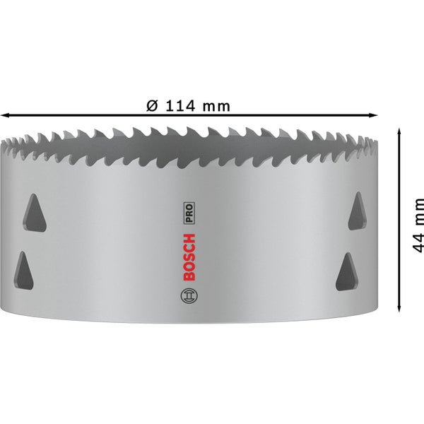 Lochsäge mit 114 Millimeter Durchmesser und 44 Millimeter Höhe, Bosch Logo