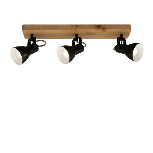 Deckenspot Retro dreh- & schwenkbar 3x GU10 35 W Holz-Metall schwarz Briloner