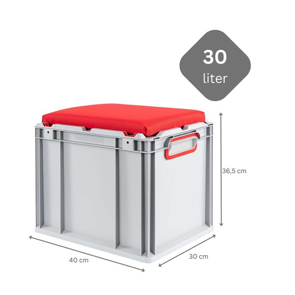PROREGAL SparSet 4 x Eurobox NextGen Seat Box Rot HxBxT 36,5 x 30 x 40 cm 30 Liter Griffe Geschlossen Eurobehälter Sitzbox Transportbox