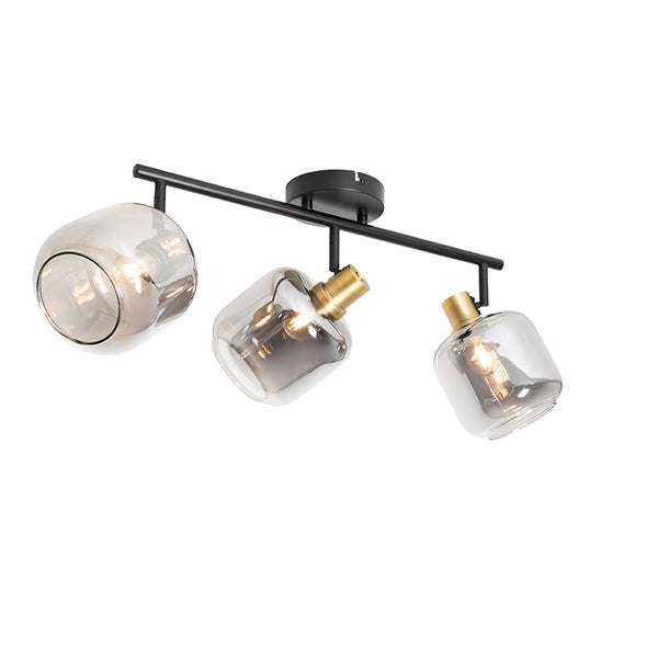 Deckenleuchte mit drei Leuchten aus Glas und Metall