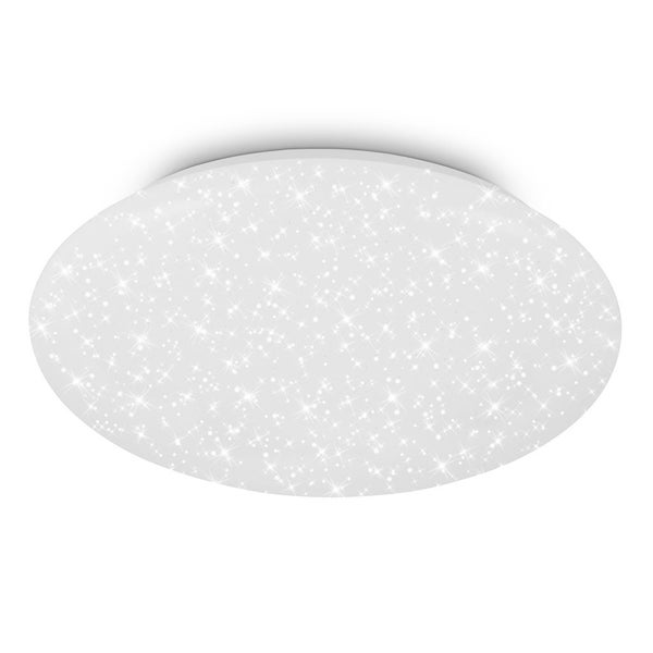 Runde, weiße LED-Deckenleuchte mit Sternenhimmel-Effekt.
