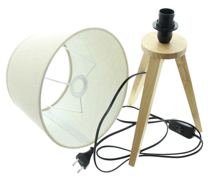FRANK FLECHTWAREN | Tischlampe Nature, HOLZ, POLYESTER, 24 x 24 x 38 cm